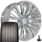 Set(4) 22x9 CA93 Chrome - 6x139.7 +28ET with 285/45r22 Goodyear Eagle Touring Tires &amp; TPMS