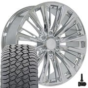 Set(4) 22x9 CA93 Chrome - 6x139.7 +28ET with 285/45r22 Sailun TerraMax AT2 Tires &amp; TPMS