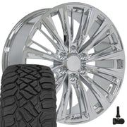 Set(4) 22x9 CA93 Chrome - 6x139.7 +28ET with 285/45r22 Sailun TerraMax RT Tires &amp; TPMS