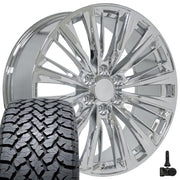 Set(4) 22x9 CA93 Chrome - 6x139.7 +28ET with 285/45r22 TBB TS-37 AT Tires &amp; TPMS