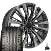 Set(4) 22x9 CA93 Gloss Gunmetal with Polished Face - 6x139.7 +28ET with 285/45r22 Goodyear Eagle Touring Tires &amp; TPMS