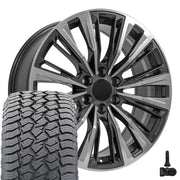 22" Replica Wheels fit Cadillac Escalade - CA93 Gloss Gunmetal with Polished Face 22x9, Sailun Tires &amp; TPMS Set