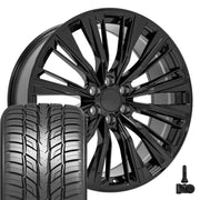 Set(4) 24x10 CA93 Gloss Black - 6x139.7 +28ET with 295/35r24 Sailun Atrezzo SVR LX+ Tires &amp; TPMS