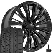Set(4) 24x10 CA93 Satin Black - 6x139.7 +28ET with 305/35r24 Ironman iMove GEN 2 Tires &amp; TPMS