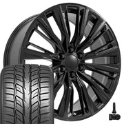 Set(4) 24x10 CA93 Satin Black - 6x139.7 +28ET with 295/35r24 Sailun Atrezzo SVR LX+ Tires &amp; TPMS