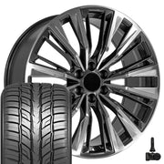 Set(4) 24x10 CA93 Gloss Gunmetal with Polished Face - 6x139.7 +28ET with 295/35r24 Sailun Atrezzo SVR LX+ Tires &amp; TPMS