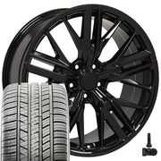Set(4) 20x8.5 CV25 Gloss Black - 5x120 +35ET with 245/45r20 Sailun Atrezzo SVA2 Tires &amp; TPMS