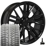 Set(4) 20x8.5 CV25 Satin Black - 5x120 +35ET with 245/45r20 Sailun Atrezzo SVA2 Tires &amp; TPMS