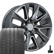 Set(4) 20x9 CV26 Gloss Gunmetal Machined - 6x139.7 +28ET with 275/55r20 Goodyear Eagle LS2 Tires &amp; TPMS