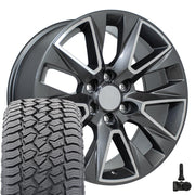 Set(4) 20x9 CV26 Gloss Gunmetal Machined - 6x139.7 +28ET with 275/55r20 Sailun TerraMax AT2 Tires &amp; TPMS