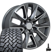 Set(4) 20x9 CV26 Gloss Gunmetal Machined - 6x139.7 +28ET with 275/55r20 TBB TS-37 AT Tires &amp; TPMS