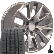 Set(4) 20x9 CV26 Gloss Silver Machined - 6x139.7 +28ET with 275/55r20 Bridgestone Dueler Alenza HL Plus Tires &amp; TPMS