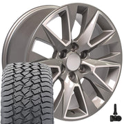 20" Replica Wheels fit Chevrolet Silverado 1500 - CV26 Gloss Silver Machined 20x9, Sailun Tires &amp; TPMS Set