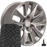 Set(4) 20x9 CV26 Gloss Silver Machined - 6x139.7 +28ET with 275/55r20 Sailun TerraMax RT Tires &amp; TPMS