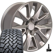 Set(4) 20x9 CV26 Gloss Silver Machined - 6x139.7 +28ET with 275/55r20 TBB TS-37 AT Tires &amp; TPMS