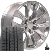 Set(4) 20x9 CV26 Polished - 6x139.7 +28ET with 275/55r20 Bridgestone Dueler Alenza HL Plus Tires &amp; TPMS