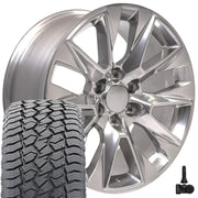 20" Replica Wheels fit Chevrolet Silverado 1500 - CV26 Polished 20x9, Sailun Tires &amp; TPMS Set