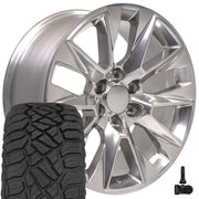 Set(4) 20x9 CV26 Polished - 6x139.7 +28ET with 275/55r20 Sailun TerraMax RT Tires &amp; TPMS