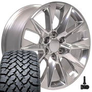 Set(4) 20x9 CV26 Polished - 6x139.7 +28ET with 275/55r20 TBB TS-37 AT Tires &amp; TPMS
