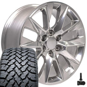 Set(4) 20x9 CV26 Polished - 6x139.7 +28ET with 275/55r20 TBB TS-37 AT Tires &amp; TPMS