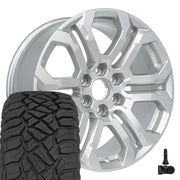 Set(4) 20x9 CV28 Gloss Silver - 6x139.7 +28ET with 275/55r20 Sailun TerraMax RT Tires &amp; TPMS