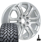 Set(4) 20x9 CV28 Gloss Silver - 6x139.7 +28ET with 275/55r20 TBB TS-37 AT Tires &amp; TPMS