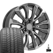 Set(4) 22x9 CV30 Gloss Gunmetal Machined - 6x139.7 +28ET with 275/50r22 Bridgestone Alenza A/S 02 Tires &amp; TPMS