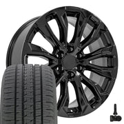 Set(4) 22x9 CV30B Gloss Black - 6x139.7 +28ET with 285/45r22 Bridgestone Dueler Alenza HL Tires &amp; TPMS