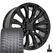 Set(4) 22x9 CV30B Gloss Black - 6x139.7 +28ET with 285/45r22 Goodyear Eagle Sport Tires &amp; TPMS