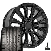 Set(4) 22x9 CV30B Gloss Black - 6x139.7 +28ET with 285/45r22 Goodyear Eagle Touring Tires &amp; TPMS