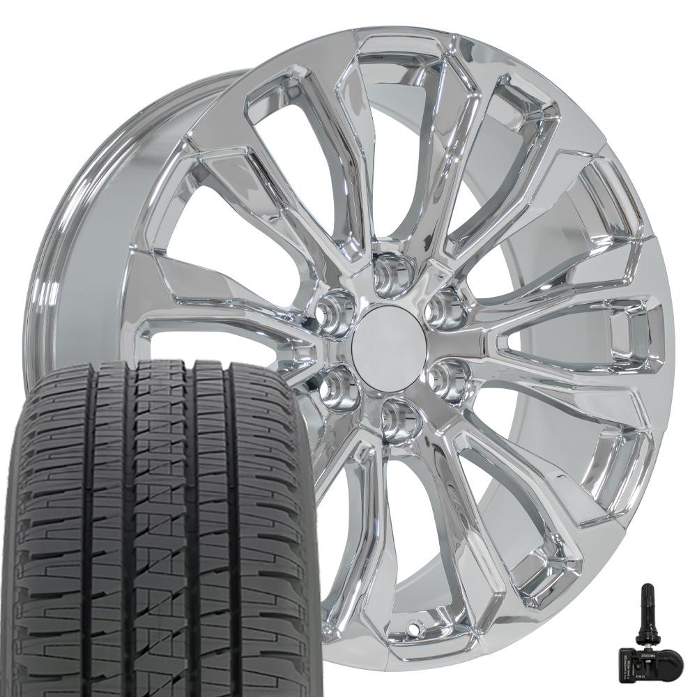 CV30 22x9 Chrome Yukon Denali Replica Wheel Tire TPMS Set Bridgestone ...