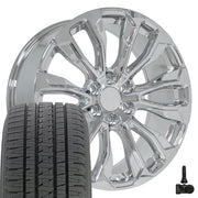 Set(4) 22x9 CV30 Chrome - 6x139.7 +28ET with 285/45r22 Bridgestone Dueler Alenza HL Tires &amp; TPMS