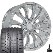 Set(4) 22x9 CV30 Chrome - 6x139.7 +28ET with 285/45r22 Goodyear Eagle Sport Tires &amp; TPMS