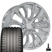 Set(4) 22x9 CV30 Chrome - 6x139.7 +28ET with 285/45r22 Goodyear Eagle Touring Tires &amp; TPMS