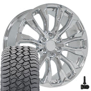 Set(4) 22x9 CV30 Chrome - 6x139.7 +28ET with 285/45r22 Sailun TerraMax AT2 Tires &amp; TPMS