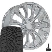 Set(4) 22x9 CV30 Chrome - 6x139.7 +28ET with 285/45r22 Sailun TerraMax RT Tires &amp; TPMS