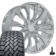 Set(4) 22x9 CV30 Chrome - 6x139.7 +28ET with 285/45r22 TBB TS-37 AT Tires &amp; TPMS