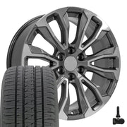 Set(4) 22x9 CV30B Gloss Gunmetal Machined - 6x139.7 +28ET with 285/45r22 Bridgestone Dueler Alenza HL Tires &amp; TPMS