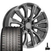 Set(4) 22x9 CV30B Gloss Gunmetal Machined - 6x139.7 +28ET with 285/45r22 Goodyear Eagle Touring Tires &amp; TPMS