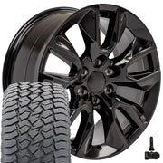 20" Replica Wheels fit Chevrolet Silverado 1500 - CV32 Gloss Black 20x9, Sailun Tires &amp; TPMS Set