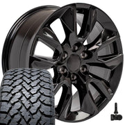 Set(4) 20x9 CV32 Gloss Black - 6x139.7 +28ET with 275/55r20 TBB TS-37 AT Tires &amp; TPMS