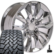 Set(4) 20x9 CV32 Chrome - 6x139.7 +28ET with 275/55r20 TBB TS-37 AT Tires &amp; TPMS