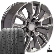 Set(4) 20x9 CV32 Gloss Gunmetal Machined - 6x139.7 +28ET with 275/55r20 Goodyear Eagle LS2 Tires &amp; TPMS