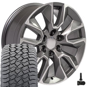 Set(4) 20x9 CV32 Gloss Gunmetal Machined - 6x139.7 +28ET with 275/55r20 Sailun TerraMax AT2 Tires &amp; TPMS