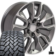 Set(4) 20x9 CV32 Gloss Gunmetal Machined - 6x139.7 +28ET with 275/55r20 TBB TS-37 AT Tires &amp; TPMS