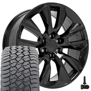 22" Replica Wheels fit Chevrolet Silverado 1500 - CV32 Gloss Black 22x9, Sailun Tires &amp; TPMS Set