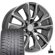 OE Wheels CV32 22x9 6x139.7 Gloss Gunmetal Machined Wheels 285-45-22 Goodyear Eagle Sport Tires TPMS SET