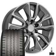 Set(4) 22x9 CV32 Gloss Gunmetal Machined - 6x139.7 +28ET with 285/45r22 Goodyear Eagle Touring Tires &amp; TPMS