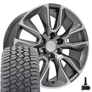 22" Replica Wheels fit Chevrolet Silverado 1500 - CV32 Gloss Gunmetal Machined 22x9, Sailun Tires &amp; TPMS Set