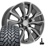 Set(4) 22x9 CV32 Gloss Gunmetal Machined - 6x139.7 +28ET with 285/45r22 TBB TS-37 AT Tires &amp; TPMS